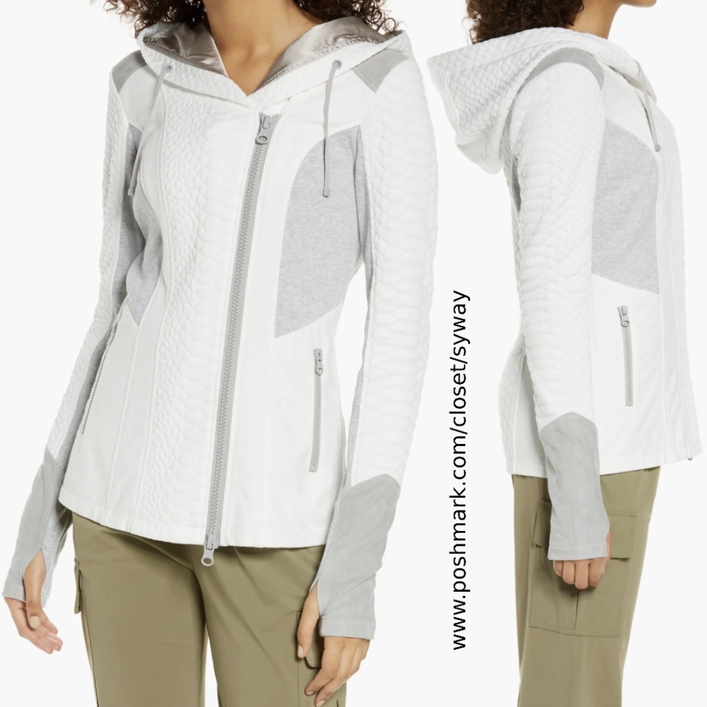 Blanc Noir Croc Jacquard Mixed Knit Hooded Track Asymmetrical Hoodie Jacket - Picture 15 of 16